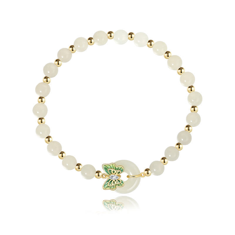 Pulsera con colgante de plata de ley 925 con Buddha Stones , jade hetiano natural, hebilla de la paz, mariposa, circonita, suerte