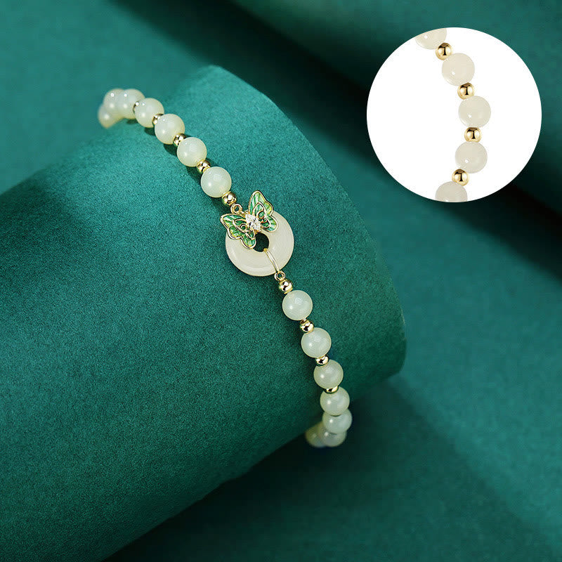 Pulsera con colgante de plata de ley 925 con Buddha Stones , jade hetiano natural, hebilla de la paz, mariposa, circonita, suerte
