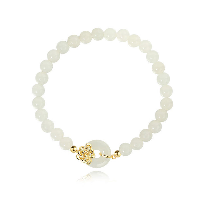 Pulsera de prosperidad con hebilla de paz y crisantemo otoñal de jade hetiano natural y plata de ley 925 con Buddha Stones