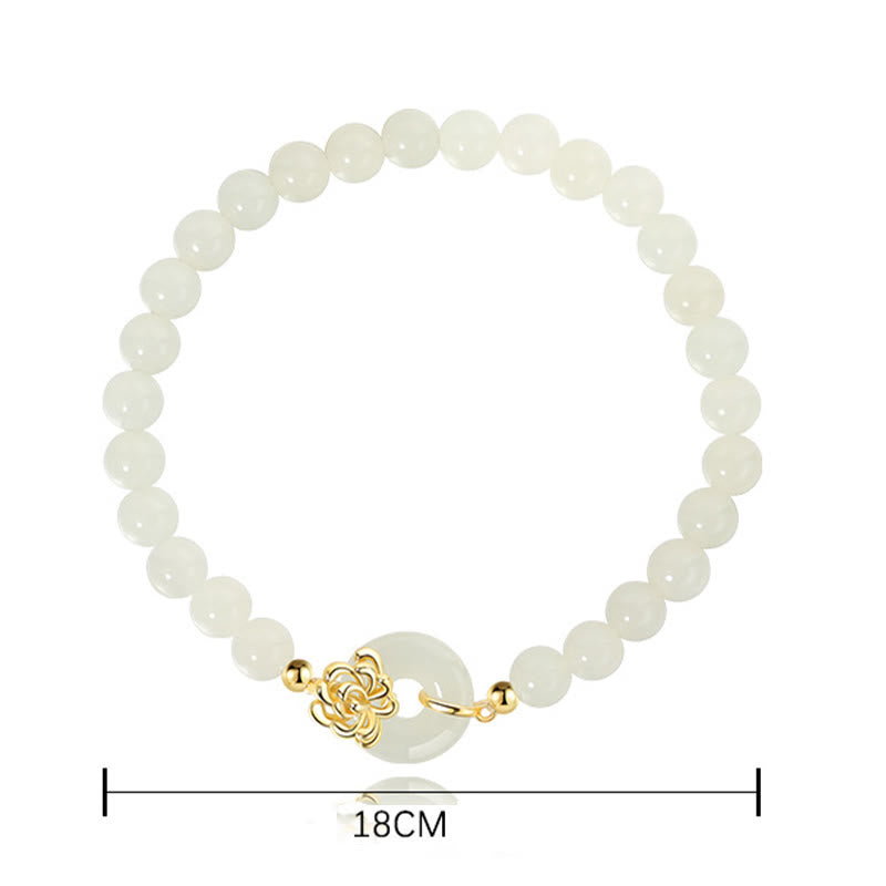 Pulsera de prosperidad con hebilla de paz y crisantemo otoñal de jade hetiano natural y plata de ley 925 con Buddha Stones