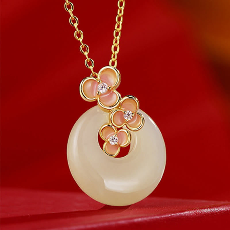 Pulsera con colgante de plata de ley 925 con Buddha Stones , jade hetiano natural, flor de melocotón, hebilla de la paz, circón, suerte - Collar de jade - image 10