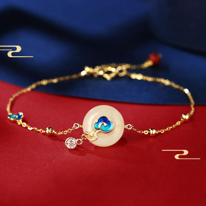 Pulsera de plata de ley 925 con Buddha Stones y jade hetiano natural con nubes auspiciosas