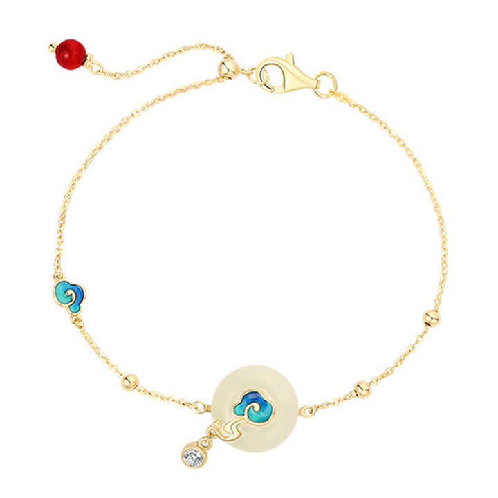 Pulsera de plata de ley 925 con Buddha Stones y jade hetiano natural con nubes auspiciosas