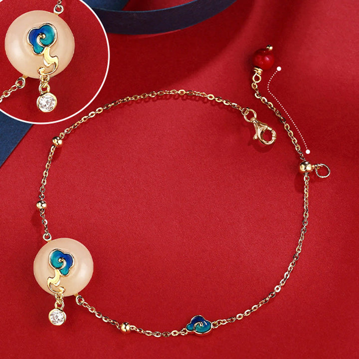 Pulsera de plata de ley 925 con Buddha Stones y jade hetiano natural con nubes auspiciosas