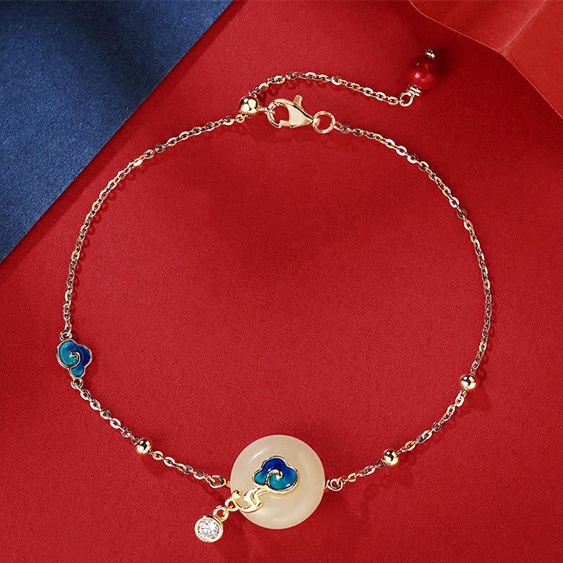 Pulsera de plata de ley 925 con Buddha Stones y jade hetiano natural con nubes auspiciosas
