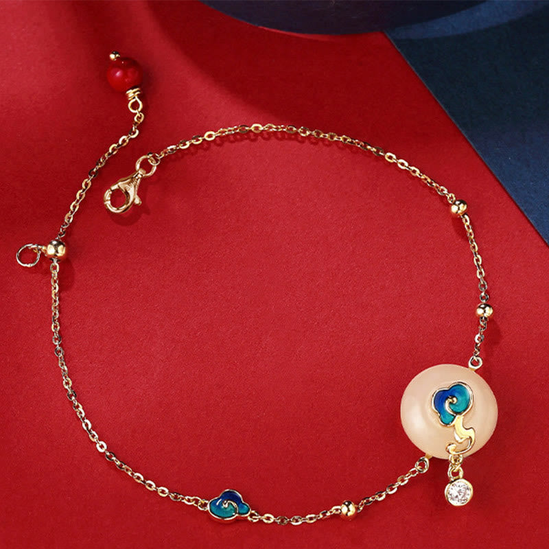 Pulsera de plata de ley 925 con Buddha Stones y jade hetiano natural con nubes auspiciosas