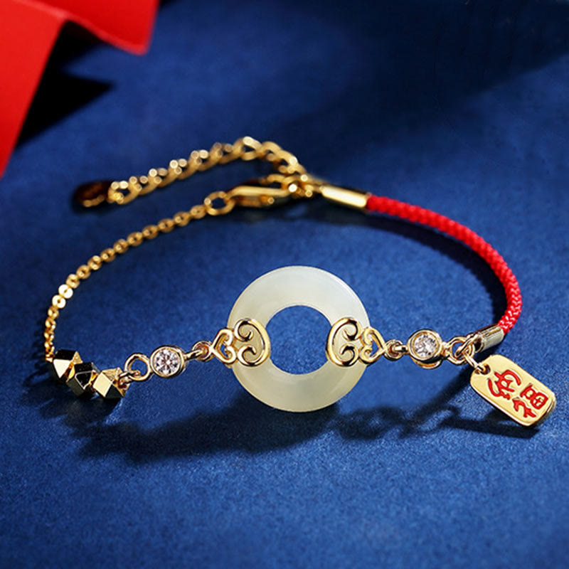 Pulsera, collar, colgante y pendientes de plata de ley 925 con Buddha Stones , jade hetiano natural, hebilla de la paz, circonita, suerte - Pulsera de jade (circunferencia de muñeca: 14-17 cm) - image 0