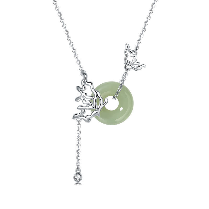 Buddha Stones Colgante de plata de ley 925 con forma de mariposa y hebilla de paz de jade hetiano natural