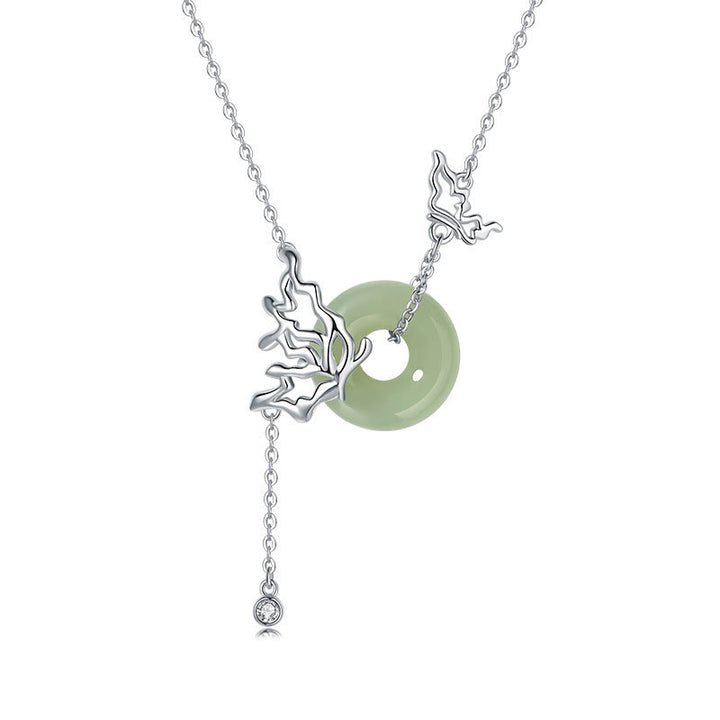Buddha Stones Colgante de plata de ley 925 con forma de mariposa y hebilla de paz de jade hetiano natural