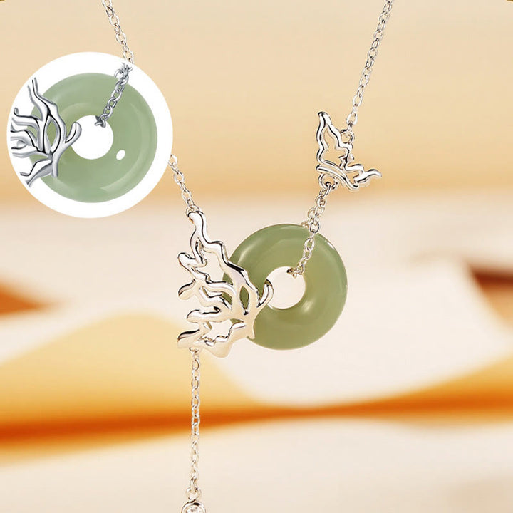 Buddha Stones Colgante de plata de ley 925 con forma de mariposa y hebilla de paz de jade hetiano natural