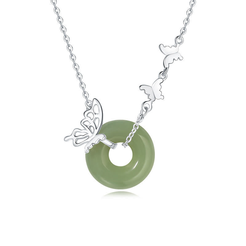 Pulsera con colgante de plata de ley 925 con Buddha Stones y jade hetiano natural, hebilla de la paz, mariposa, suerte y prosperidad - image 5