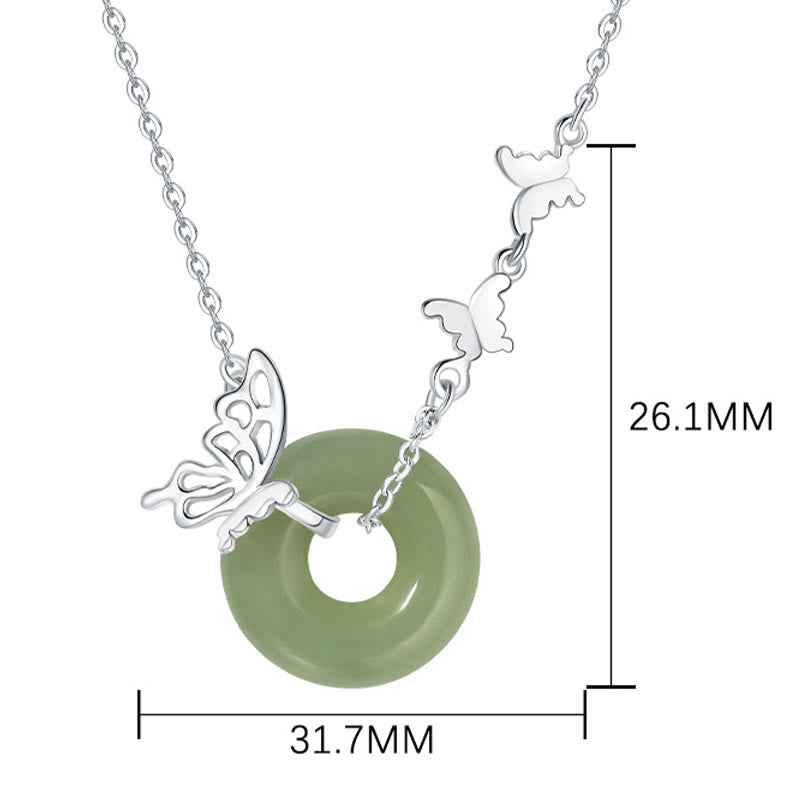 Pulsera con colgante de plata de ley 925 con Buddha Stones y jade hetiano natural, hebilla de la paz, mariposa, suerte y prosperidad