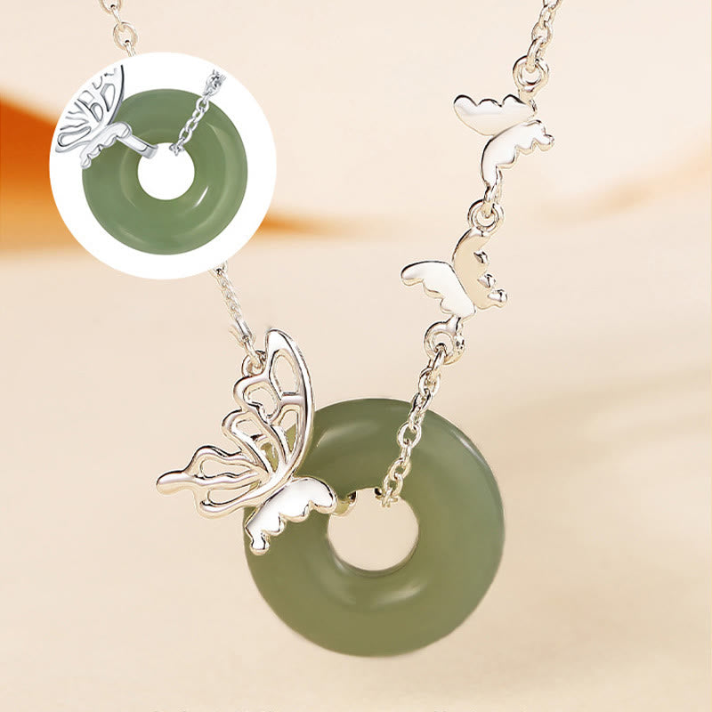 Pulsera con colgante de plata de ley 925 con Buddha Stones y jade hetiano natural, hebilla de la paz, mariposa, suerte y prosperidad