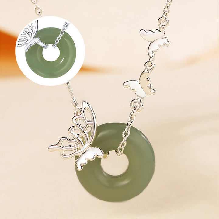 Pulsera con colgante de plata de ley 925 con Buddha Stones y jade hetiano natural, hebilla de la paz, mariposa, suerte y prosperidad