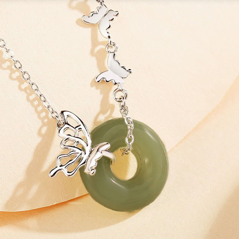 Pulsera con colgante de plata de ley 925 con Buddha Stones y jade hetiano natural, hebilla de la paz, mariposa, suerte y prosperidad