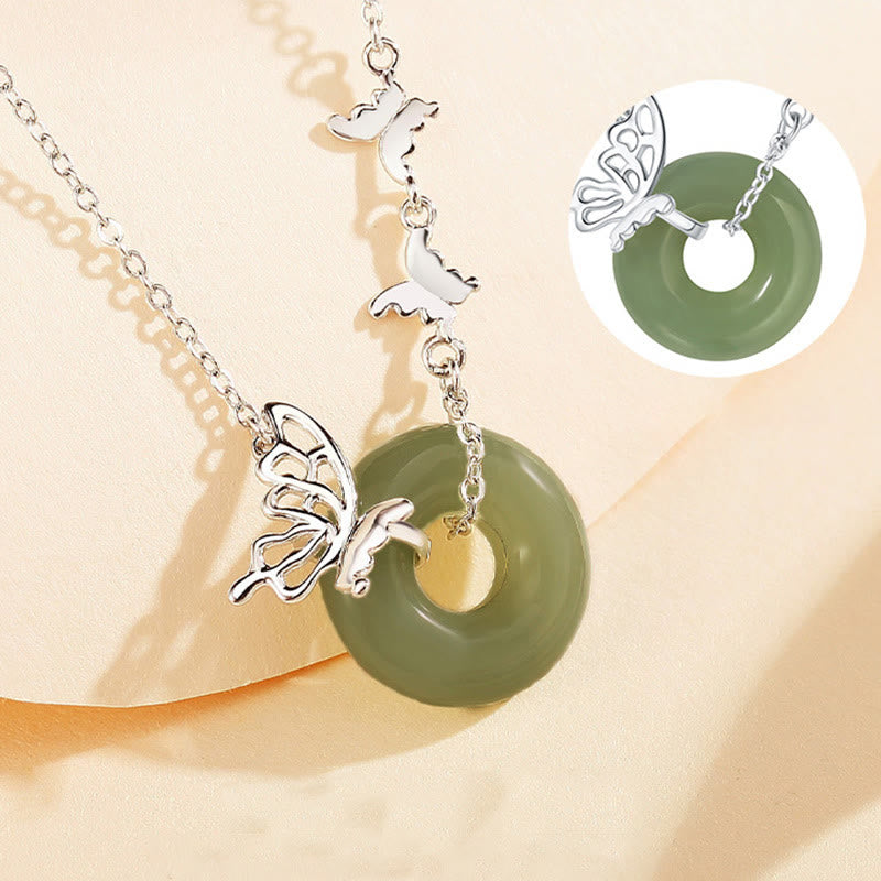 Pulsera con colgante de plata de ley 925 con Buddha Stones y jade hetiano natural, hebilla de la paz, mariposa, suerte y prosperidad