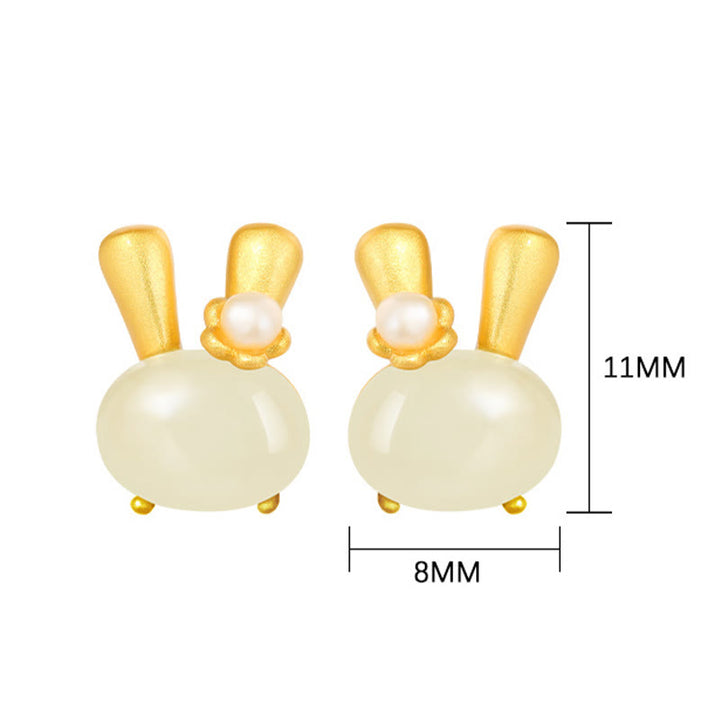 Buddha Stones Pendientes de plata de ley 925 con forma de conejo y perlas naturales de jade hetiano