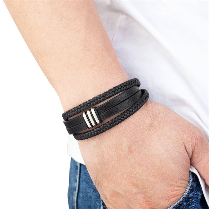 Pulsera de cuero trenzado con hebilla de acero y titanio hecha a mano con Buddha Stones