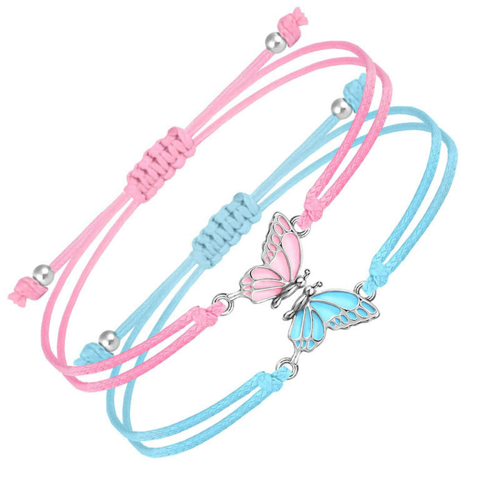 Pulsera de mariposa con cuerda trenzada hecha a mano con Buddha Stones, 2 piezas