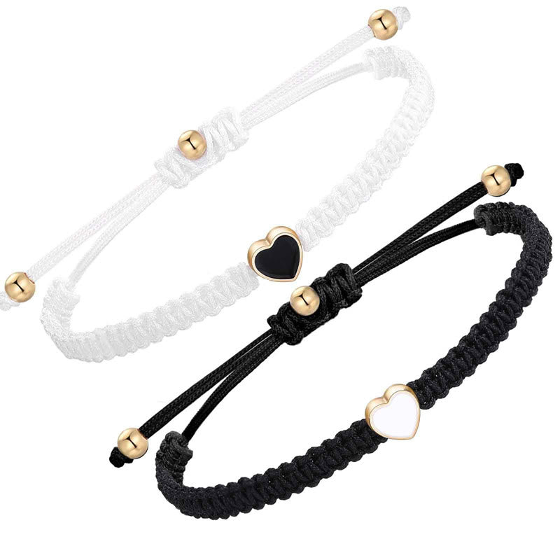 Pulsera de pareja de la suerte hecha a mano con cuerda trenzada y Buddha Stones, 2 piezas
