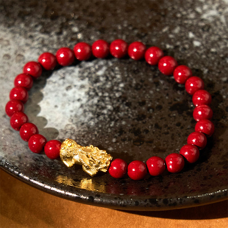 Pulsera de bendición de Pixiu con cuentas de cinabrio naturales y Buddha Stones