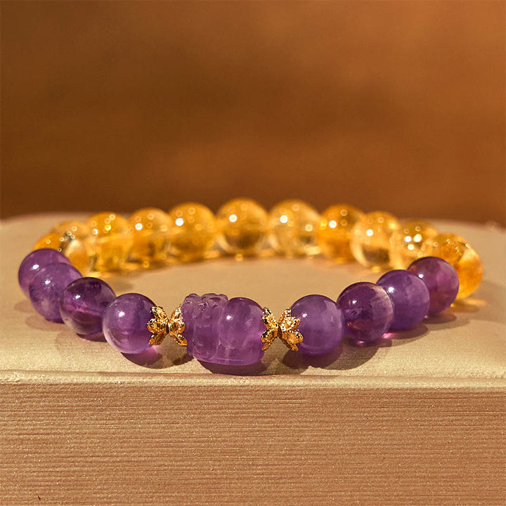Pulsera de prosperidad de Pixiu con citrino y amatista y Buddha Stones