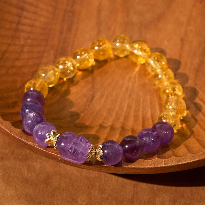 Pulsera de prosperidad de Pixiu con citrino y amatista y Buddha Stones