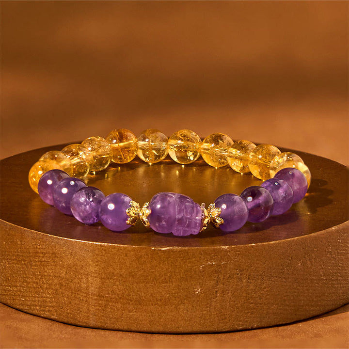 Pulsera de prosperidad de Pixiu con citrino y amatista y Buddha Stones