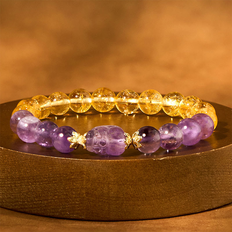 Pulsera de prosperidad de Pixiu con citrino y amatista y Buddha Stones