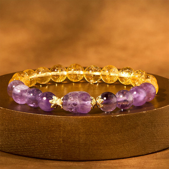 Pulsera de prosperidad de Pixiu con citrino y amatista y Buddha Stones