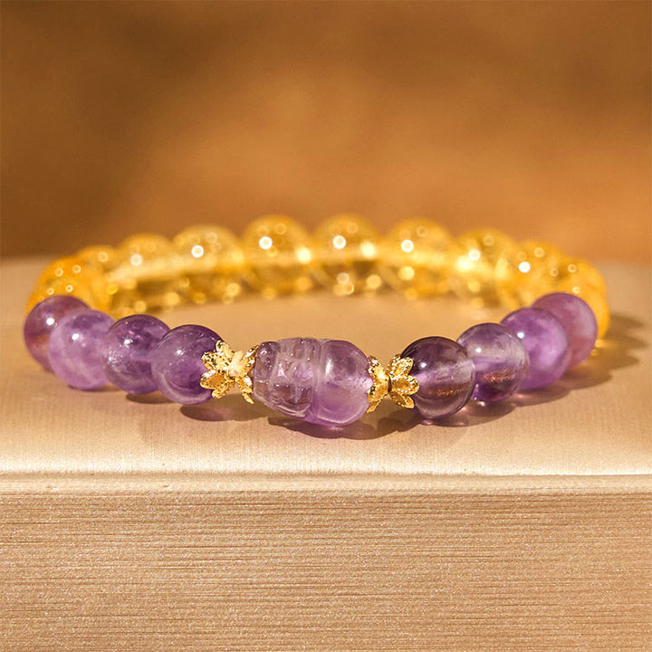 Pulsera de prosperidad de Pixiu con citrino y amatista y Buddha Stones
