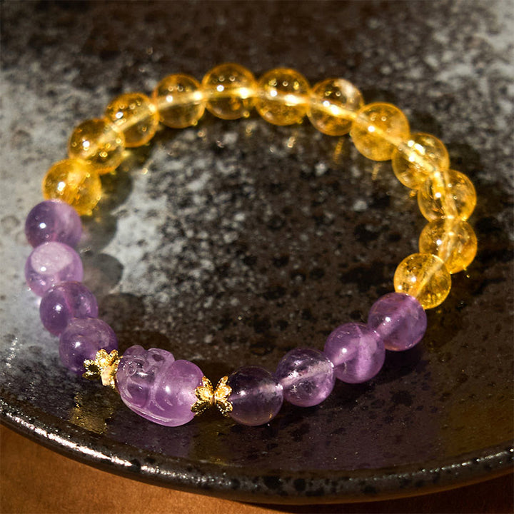 Pulsera de prosperidad de Pixiu con citrino y amatista y Buddha Stones
