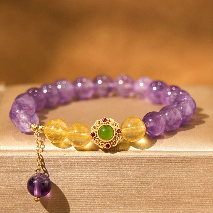 Pulsera de equilibrio para meditación con amatista natural y Buddha Stones