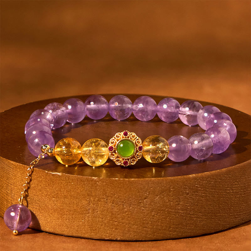 Pulsera de equilibrio para meditación con amatista natural y Buddha Stones