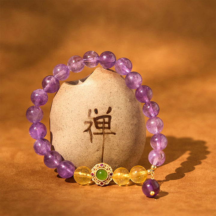 Pulsera de equilibrio para meditación con amatista natural y Buddha Stones
