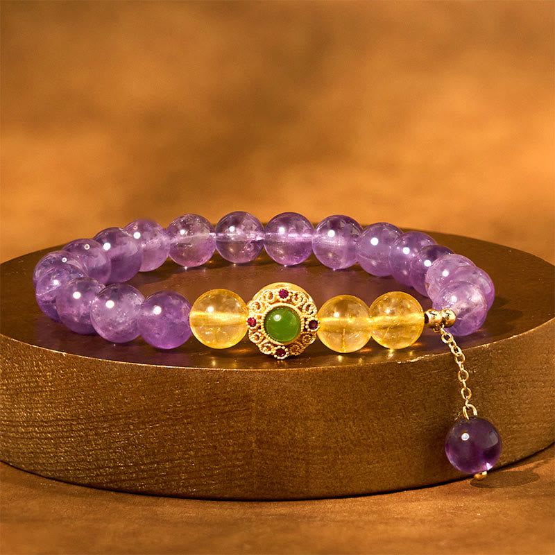 Pulsera de equilibrio para meditación con amatista natural y Buddha Stones