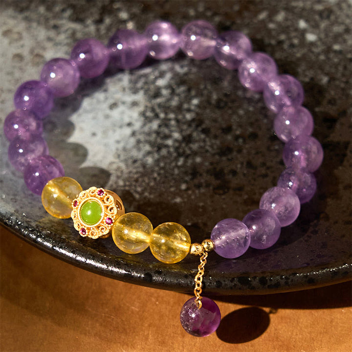 Pulsera de equilibrio para meditación con amatista natural y Buddha Stones