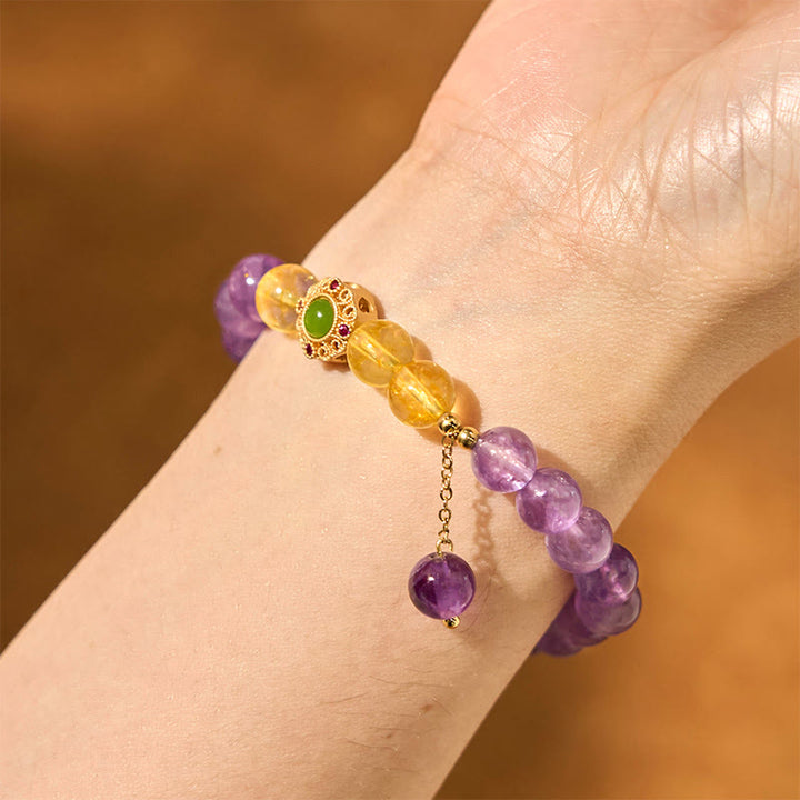 Pulsera de equilibrio para meditación con amatista natural y Buddha Stones