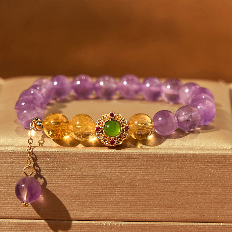 Pulsera de equilibrio para meditación con amatista natural y Buddha Stones