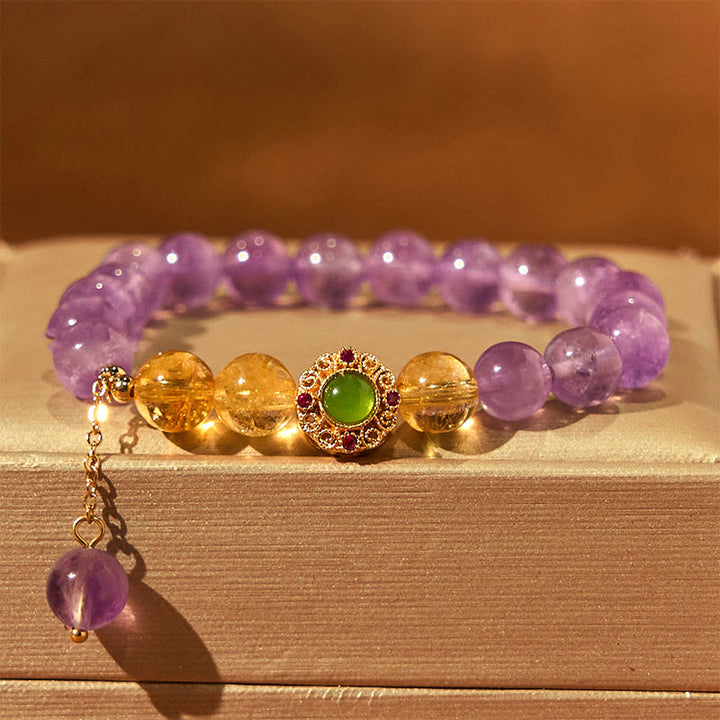 Pulsera de equilibrio para meditación con amatista natural y Buddha Stones