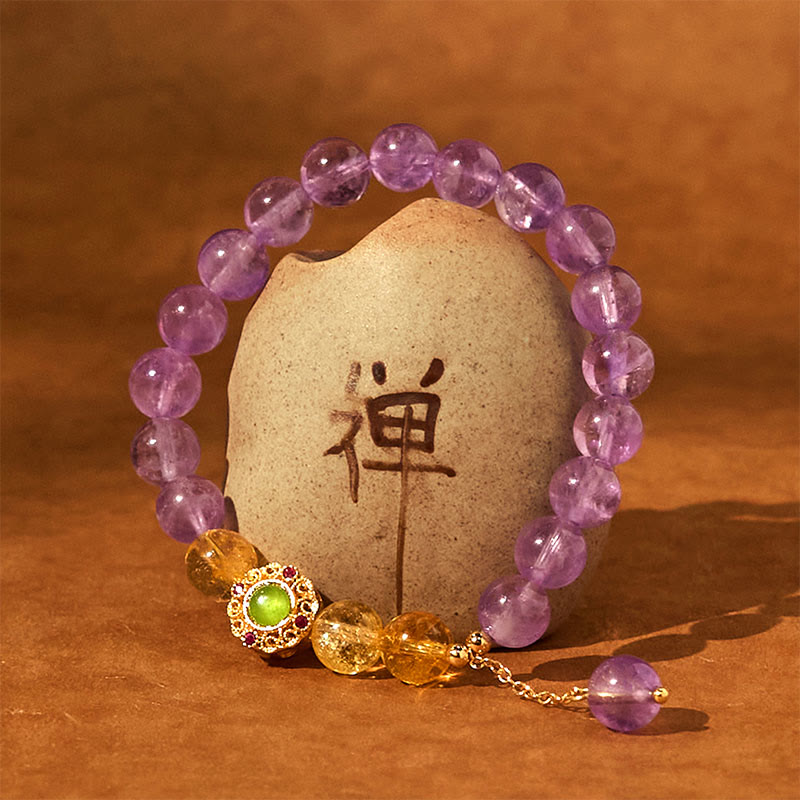 Pulsera de equilibrio para meditación con amatista natural y Buddha Stones