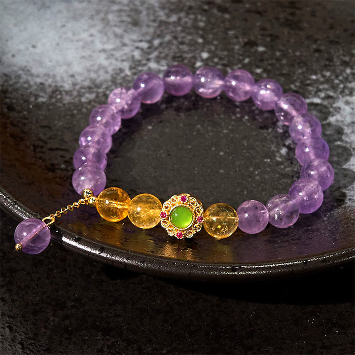 Pulsera de equilibrio para meditación con amatista natural y Buddha Stones