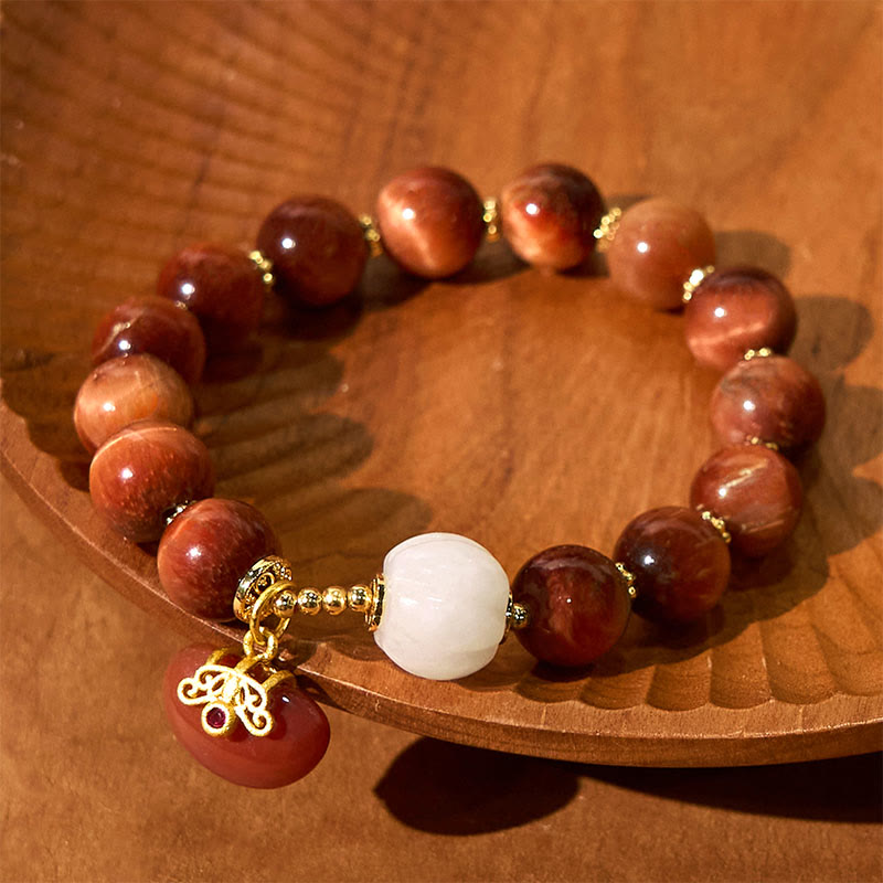 Pulsera de Buddha Stones con ojo de tigre rojo natural y calabaza calmante