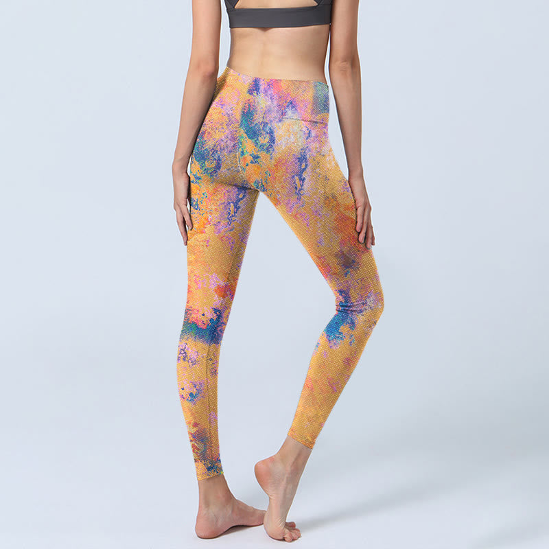 Leggings de yoga para mujer con estampado de acuarela abstracta de color amarillo brillante y Buddha Stones - image 4