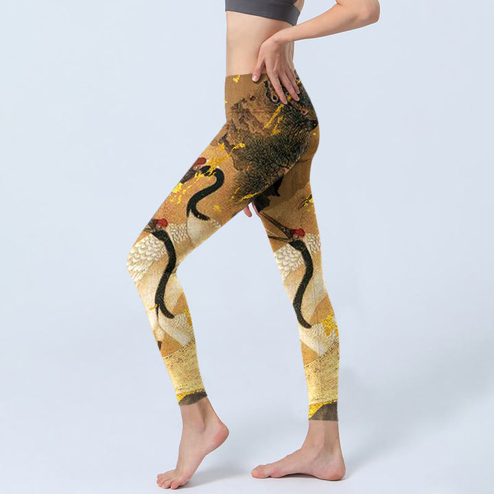Leggings de yoga para mujer con estampado de grulla de corona roja, pino, roca y piedras de Buddha Stones - image 2