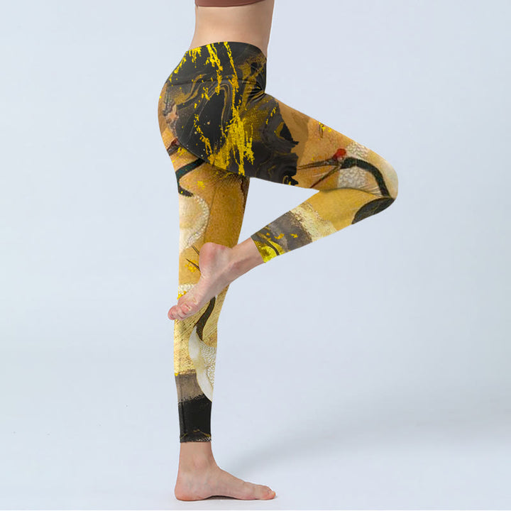 Leggings de yoga para mujer con estampado de grulla de corona roja, pino, roca y piedras de Buddha Stones - image 3