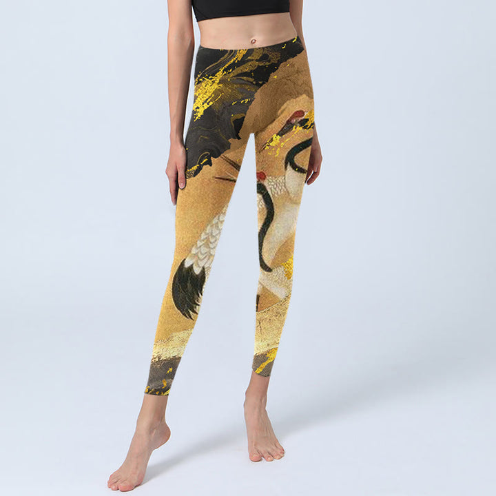 Leggings de yoga para mujer con estampado de grulla de corona roja, pino, roca y piedras de Buddha Stones - image 6