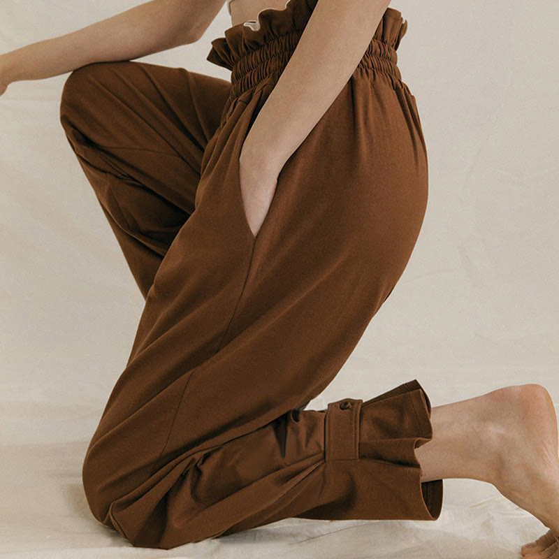 Pantalones holgados de licra con hebillas informales y bolsillos para mujer con Buddha Stones - image 7
