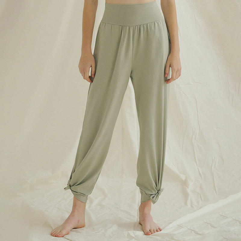 Pantalones Leica de cintura alta para mujer, informales, holgados, con bolsillos y dobladillo anudado, con Buddha Stones - Verde claro - US4，UK/AU8，EU36 (L) - image 1