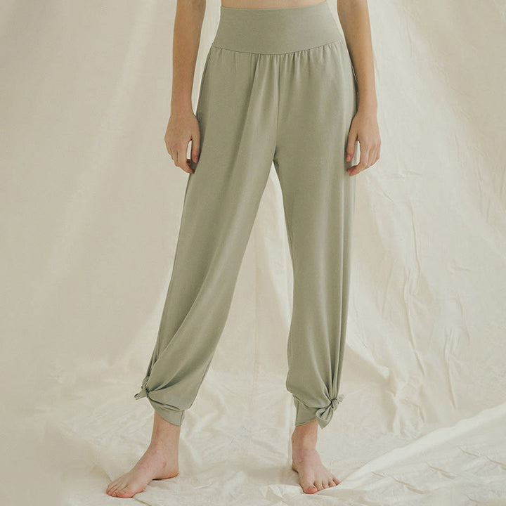 Pantalones Leica de cintura alta para mujer, informales, holgados, con bolsillos y dobladillo anudado, con Buddha Stones - Verde claro - US4，UK/AU8，EU36 (L) - image 1